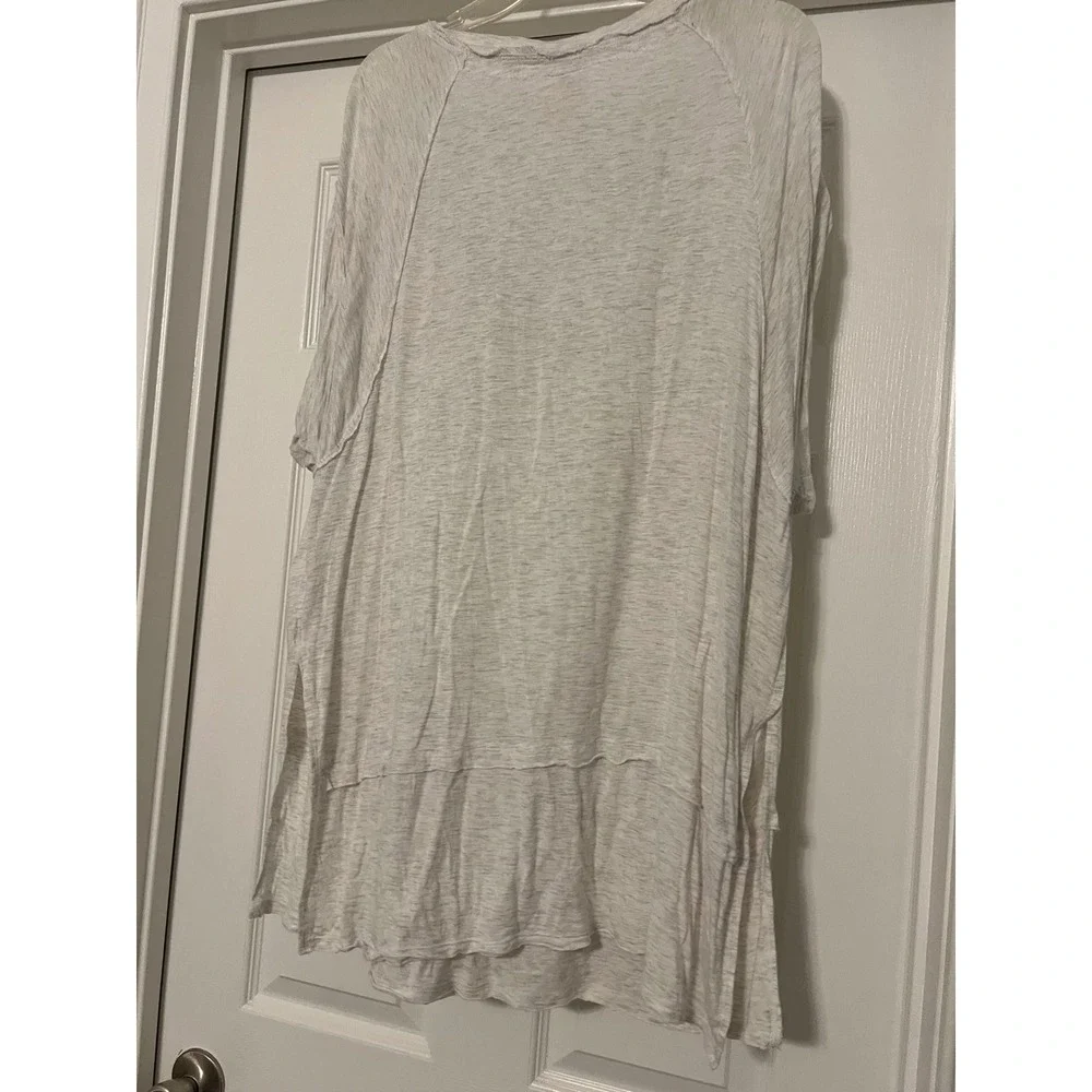 Free People We The Free Oversized V-Neck Tee Heathered Oatmeal Short Sleeve L